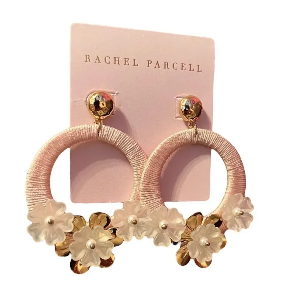 Rachel Parcell Thread Wrapped Hoop Drop In Pink Pearl Gold - Picture 2 of 3